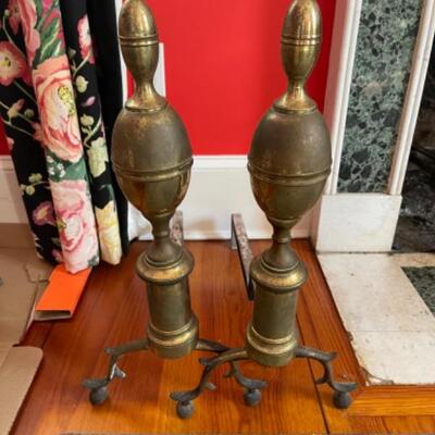 A232 Vintage Brass Andirons with Spur Legs 