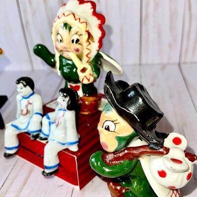 LOT 183  VINTAGE OCCUPIED JAPAN GROUP CHARACTER FIGURINES SHELF SITTERS INDIANS ASIANS 
