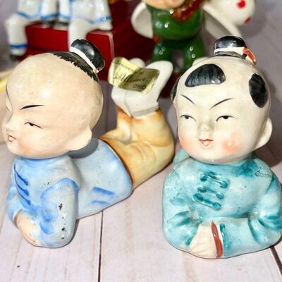 LOT 183  VINTAGE OCCUPIED JAPAN GROUP CHARACTER FIGURINES SHELF SITTERS INDIANS ASIANS 