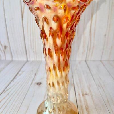 LOT 187  ANTIQUE CARNIVAL GLASS VASE VINTAGE COVERED DISH w/BEES & DREAMSICLES FIGURE