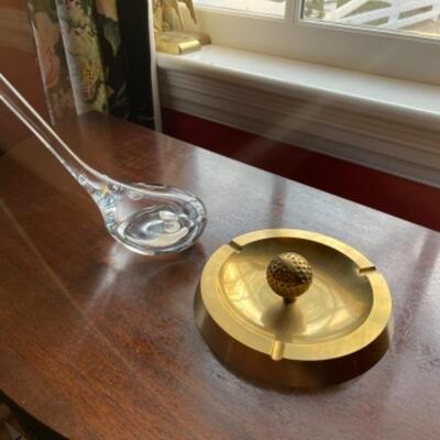 A249 Crystal Golf Paperweight and Brass Ashtray 