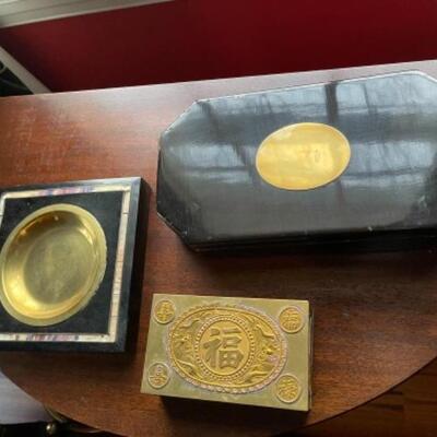 A256 Laquer Box with Asian Brass Box and Bowl 
