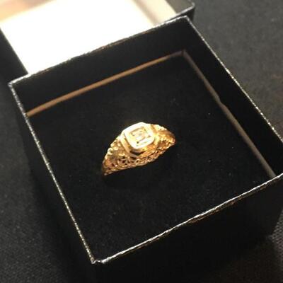 14k Gold Filigree and Solitaire Diamond Ring Size 4.5