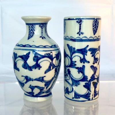 Chinoiserie Cobalt & White Bud Vase Set