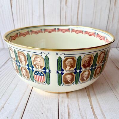 LOT 200  US PRESIDENTIAL BOWL 461/5000 BY PICARD HISTORICAL SOCIETY w/BOX & PAPERWORK PATRIOTIC THEME