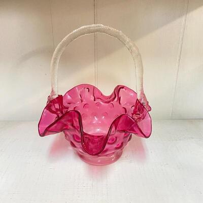 Fenton Cranberry Glass Basket / Hobnail