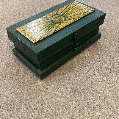 Green Painted Wood Box with Painted Top