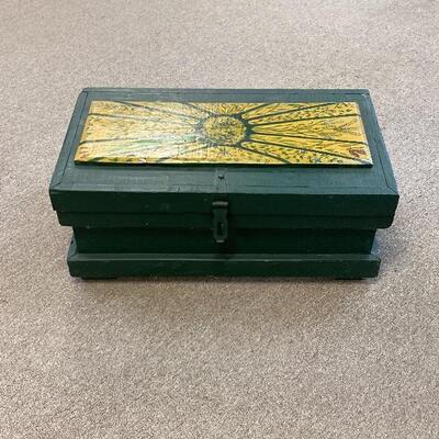 Green Painted Wood Box with Painted Top
