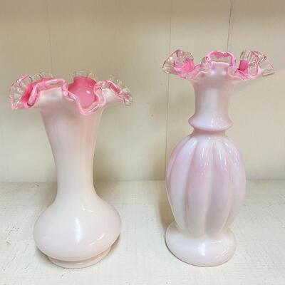 Pair of Fenton Peach Crest Vases