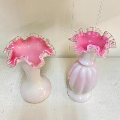 Pair of Fenton Peach Crest Vases