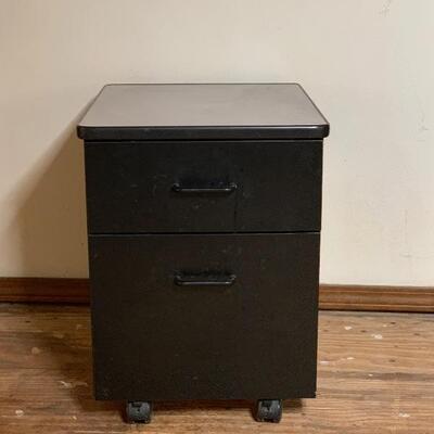 Rolling Black Wood Filing Cabinet with Formica Top