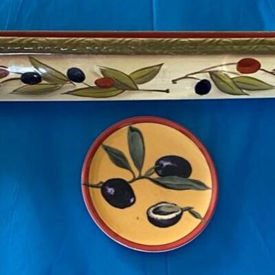 Olive tray and dish, hand painted clay art