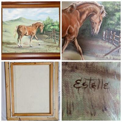 Horse in Pasture; Signed, Original Oil on Canvas