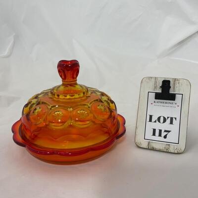.117. VINTAGE | LE Smith Moon & Stars | Amberina Covered Butter