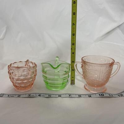 .119. VINTAGE | Three Depression Glass Accessory Pieces