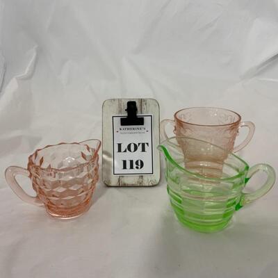 .119. VINTAGE | Three Depression Glass Accessory Pieces