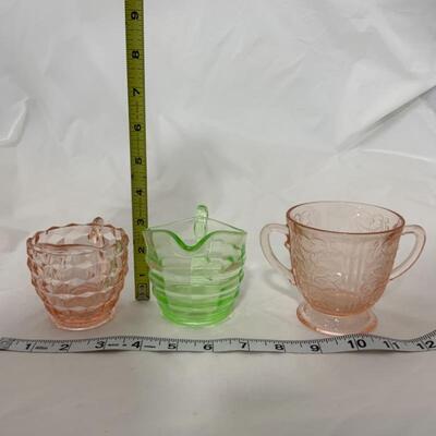 .119. VINTAGE | Three Depression Glass Accessory Pieces