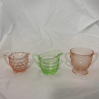 .119. VINTAGE | Three Depression Glass Accessory Pieces