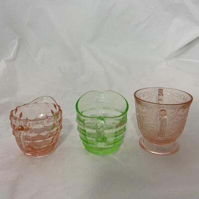 .119. VINTAGE | Three Depression Glass Accessory Pieces