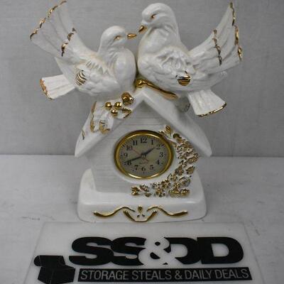 Ceramic Birds Birdhouse Clock, White & Gold - Works