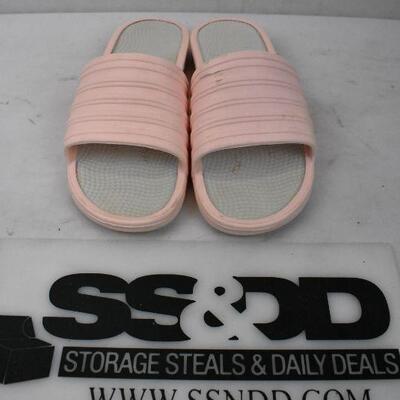 Plastic Slide-on Shoes, Pink & White, sz L 9-10
