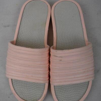 Plastic Slide-on Shoes, Pink & White, sz L 9-10