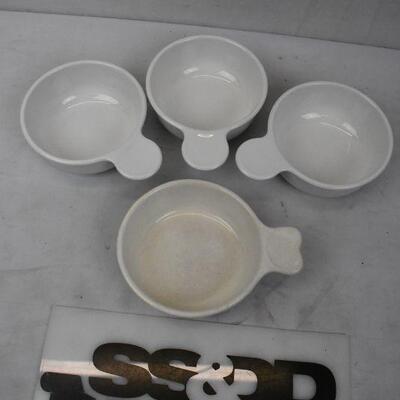 4 Soup Bowls: 3 White Corning Ware & 1 cream