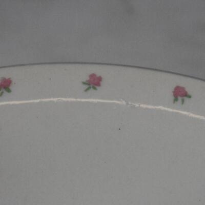 16 Bowls: Pink Floral Trim w/ Green Leaf Design. Damon Wood Stoneware