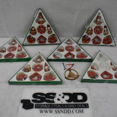 Red Christmas Ornaments in 6 Triangle Boxes