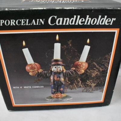 Scarecrow Halloween Porcelain Candleholder with Three 6