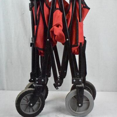 Red Collapsible Wagon with Handle - Rubber Missing on Wheel 