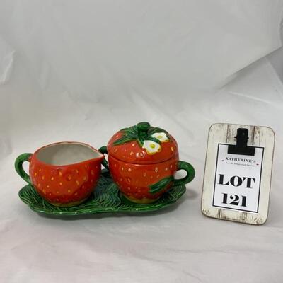 .121. VINTAGE | Rossetti Occ. Japan | Strawberry Sugar and Creamer | Underplate