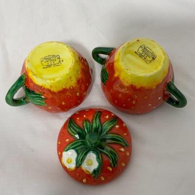 .121. VINTAGE | Rossetti Occ. Japan | Strawberry Sugar and Creamer | Underplate