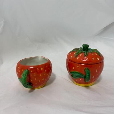 .121. VINTAGE | Rossetti Occ. Japan | Strawberry Sugar and Creamer | Underplate