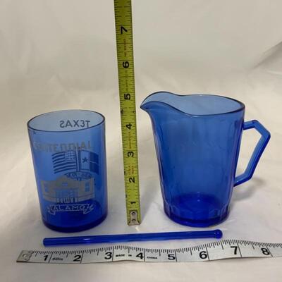 .122. VINTAGE | Cobalt Glass | 17 Stir Sticks | Pitcher | Test Tube