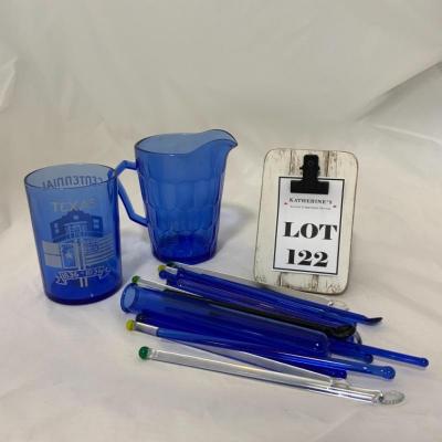.122. VINTAGE | Cobalt Glass | 17 Stir Sticks | Pitcher | Test Tube