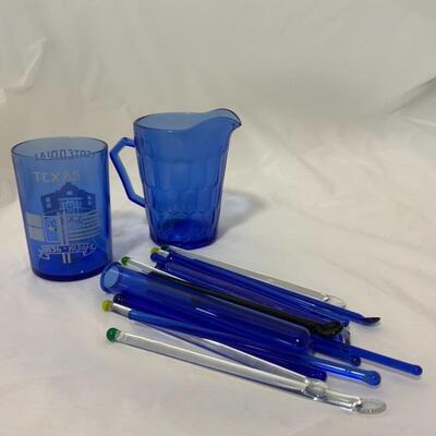 .122. VINTAGE | Cobalt Glass | 17 Stir Sticks | Pitcher | Test Tube