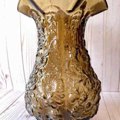 LOT 215  VINTAGE SMOKEY TOPAZ IMPERIAL GLASS VASE w/STICKER
