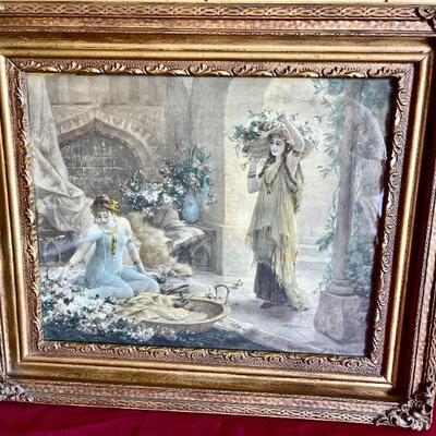 LOT 217  ANTIQUE FRAMED PRINT NEO CLASSICAL THEME ORNATE FRAME