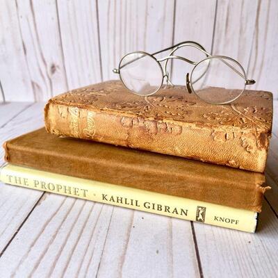 LOT 219  ANTIQUE POETRY BOOKS & ANTIQUE EYEGLASSES 