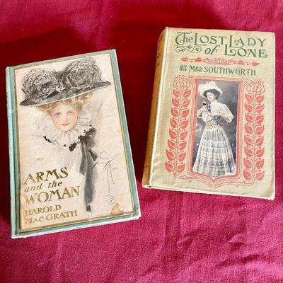 LOT 220  GROUP OF ANTIQUE BOOKS 1900s ROMANCE PICTURE COVERS PLATED CUP LENORE 1897 