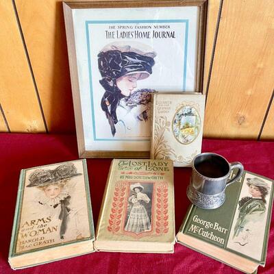 LOT 220  GROUP OF ANTIQUE BOOKS 1900s ROMANCE PICTURE COVERS PLATED CUP LENORE 1897 