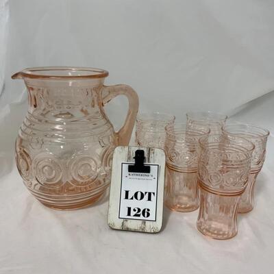 .126. VINTAGE | 1930s Ringed Target | MacBeth Evans Pink Depression Set