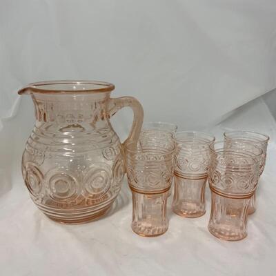 .126. VINTAGE | 1930s Ringed Target | MacBeth Evans Pink Depression Set