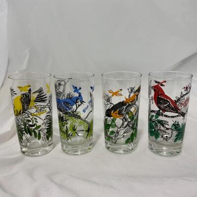 .127. VINTAGE | Six Bird Glasses | Goldfinch | Blue Bird | Oriole | Scarlet Tanager