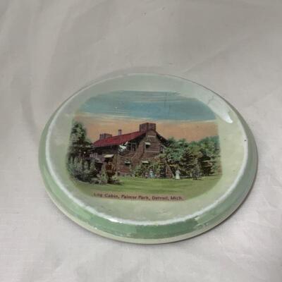 .133. ANTIQUE | Log Cabin Palmer Park | Detroit Michigan | Porcelain Tea Trivet