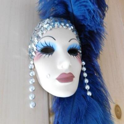 Art Deco Woman Mask with Feathers Wall Decor 19