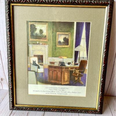 LOT 233  FRAMED  COMMEMORATIVE ART PRINT FDR'S OVAL OFFICE 2000 DEMOCRATIC COMMITTEE COA