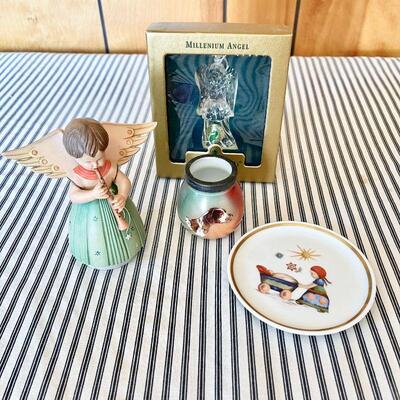 LOT 242  GOEBAL WOODEN ANGEL & TINY PLATE WATERFORD MILLENNIUM ANGE VASE w/DOG