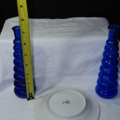 Blue Bottles and Plate
